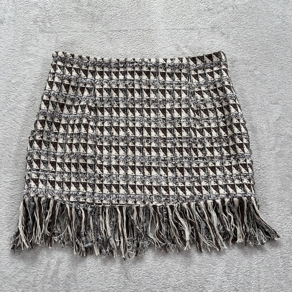 LE LIS Texture Geometric Fringe Mini Skirt Womens M Multicolor Boho Festival - Picture 7 of 10